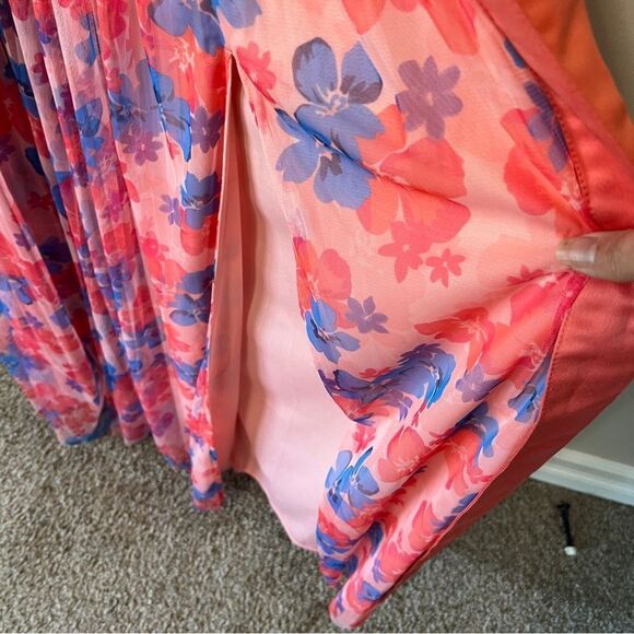 Anaya Wrap Front Chiffon Coral Blue Romantic Tulle Floral Maxi Dress Size 18 - Picture 10 of 10